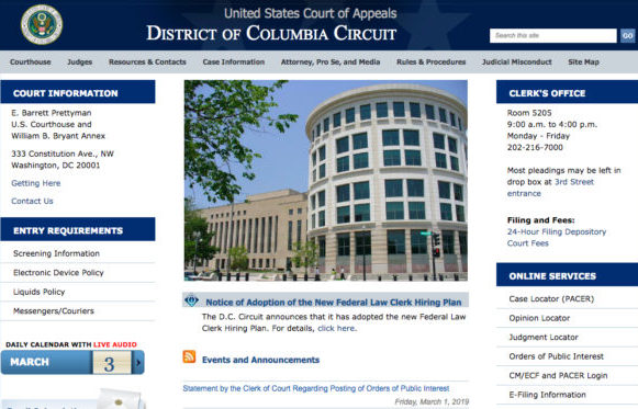 screenshot of D.C. Circuit homepage